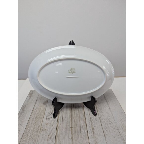 Vintage Kutani Serving Platter 12X8" White & Silver Gray Bursts Japan - Picture 5 of 6